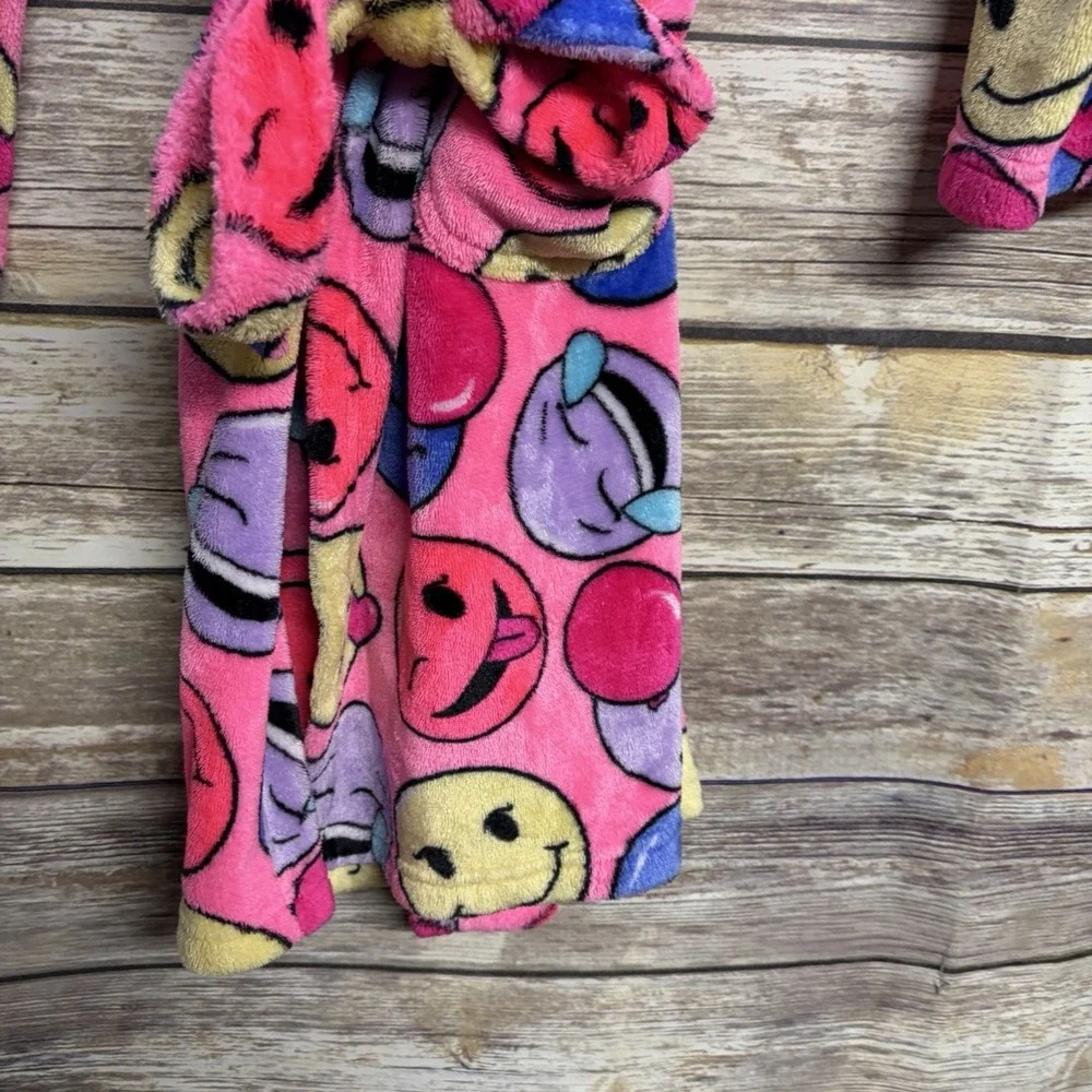 Bright Colors Neon Pink Smiley Face Soft Girl's Robe Medium 10/12 Total‎ Girl